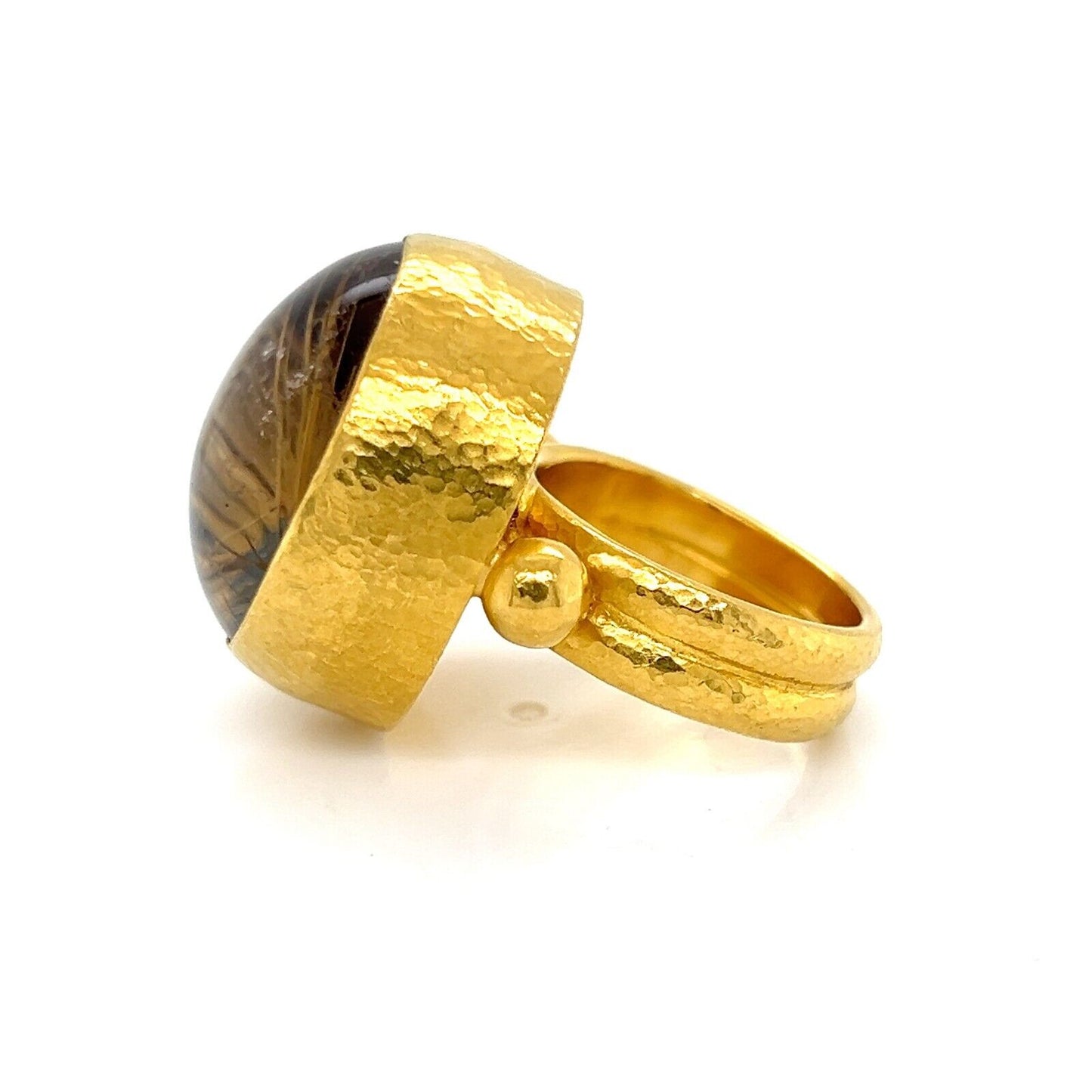 Gurhan Rune Gold Stone Cocktail Ring in 24k Gold with Rutilated Quartz