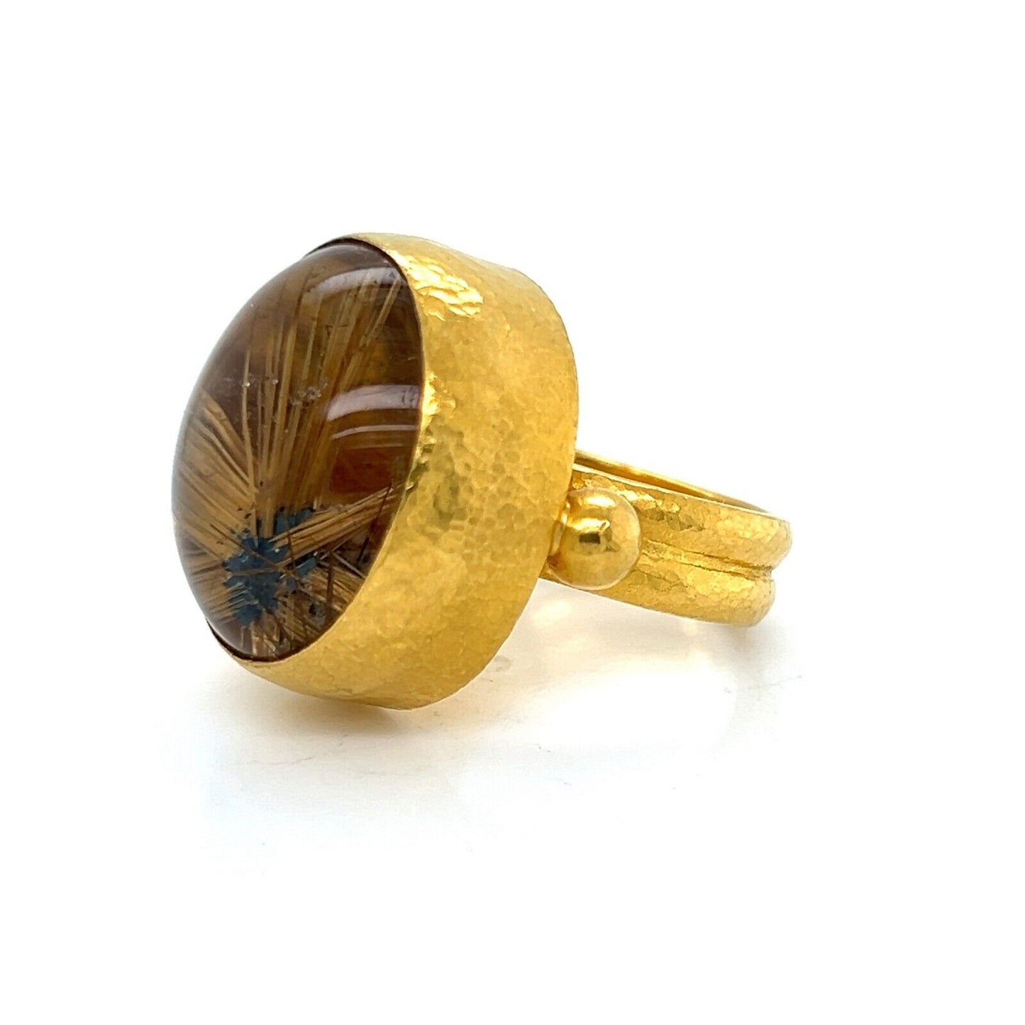 Gurhan Rune Gold Stone Cocktail Ring in 24k Gold with Rutilated Quartz