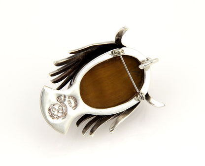 Los Ballestros Tiger's Eye Sterling Silver Lady Masked Face Link Pin Brooch Necklace