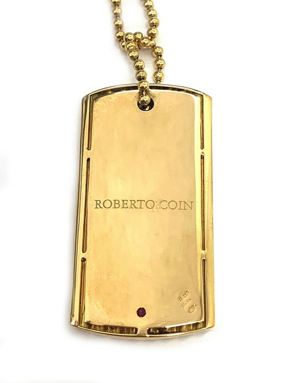 Roberto Coin Diamond 18k Yellow Gold Rectangular ID Pendant Necklace