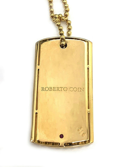 Roberto Coin Diamond 18k Yellow Gold Rectangular ID Pendant Necklace