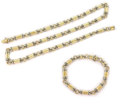 Fancy Bar Link 14k Two Tone Gold Convertible Necklace Bracelet Set