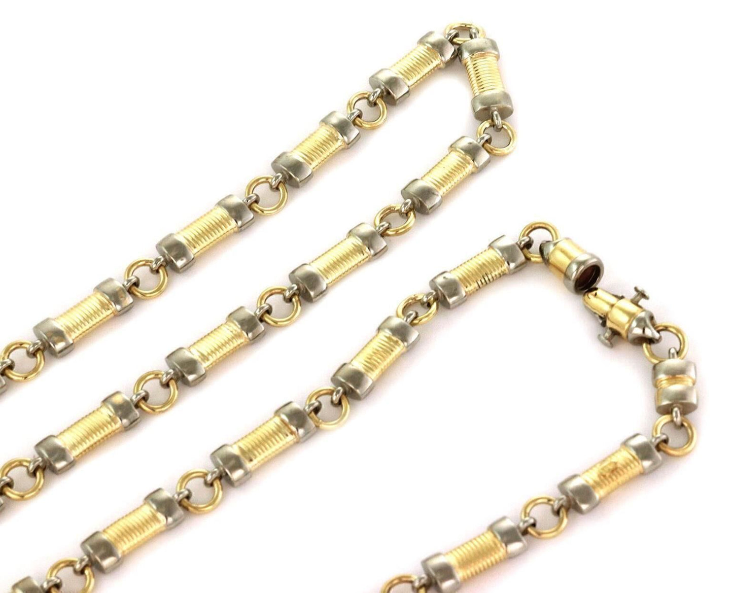 Fancy Bar Link 14k Two Tone Gold Convertible Necklace Bracelet Set