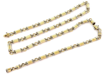 Fancy Bar Link 14k Two Tone Gold Convertible Necklace Bracelet Set