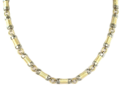 Fancy Bar Link 14k Two Tone Gold Convertible Necklace Bracelet Set