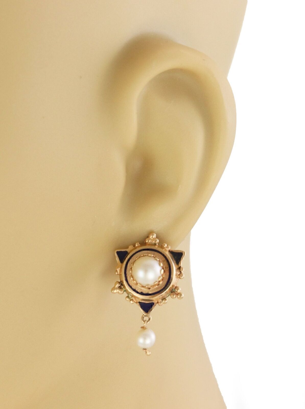 Pearls & Enamel 14k Yellow Gold Fancy Earring