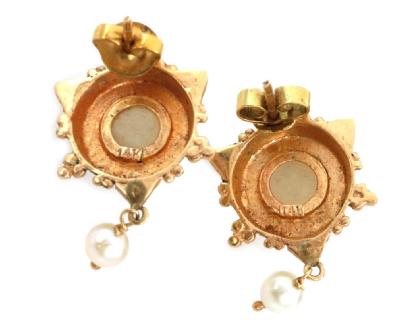 Pearls & Enamel 14k Yellow Gold Fancy Earring