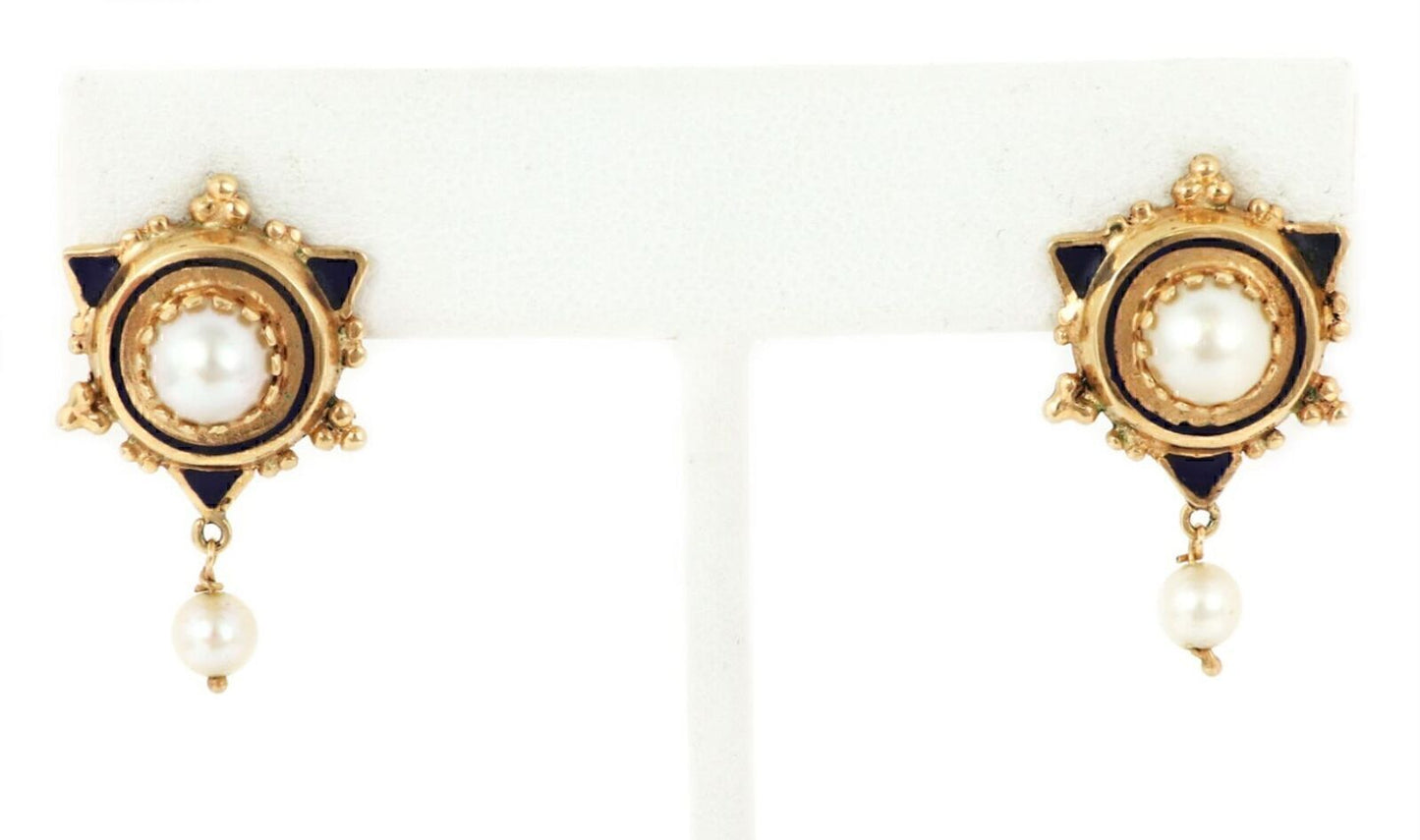 Pearls & Enamel 14k Yellow Gold Fancy Earring