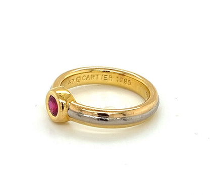 Cartier 18k Tri Color Gold Ruby Stack Band Ring w/Cert - Size 4