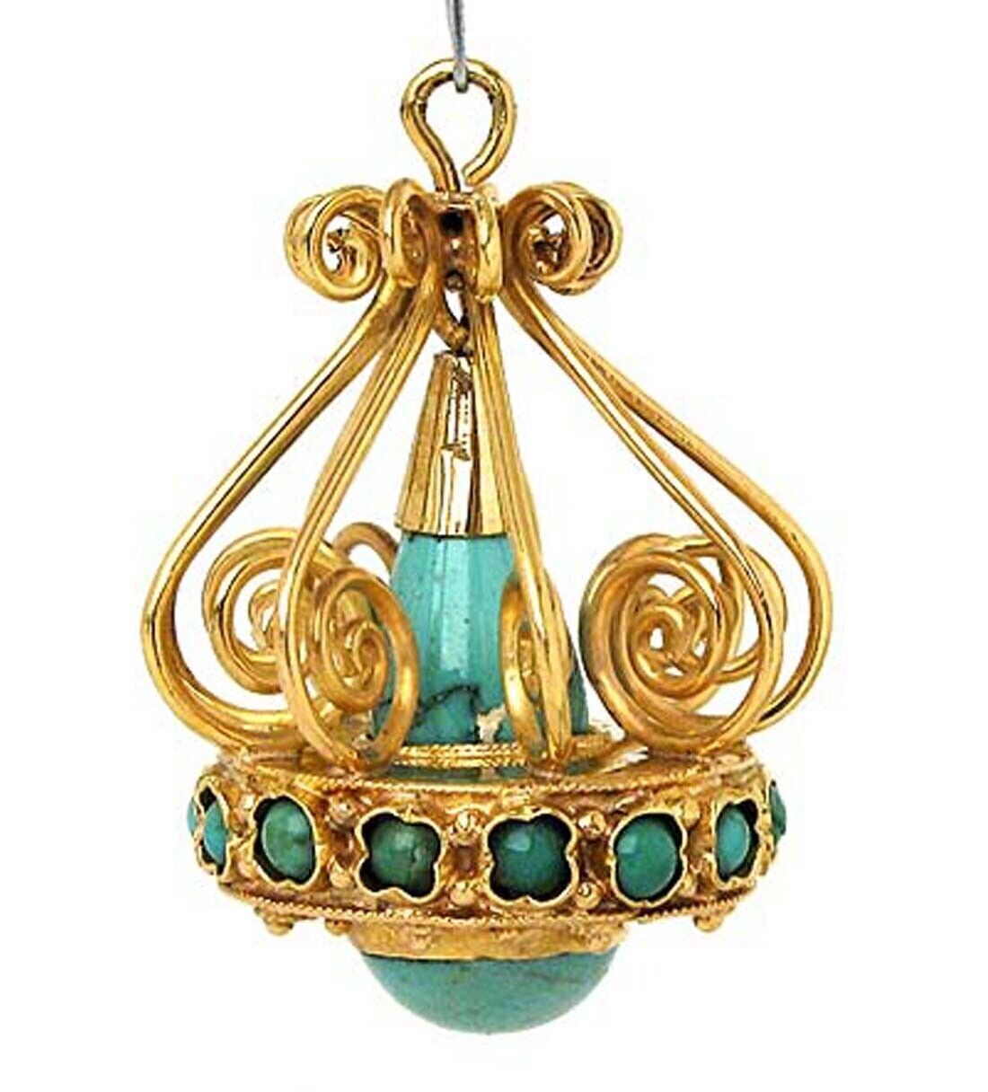 Turquoise Chandelier 18k Yellow Gold Charm Pendant