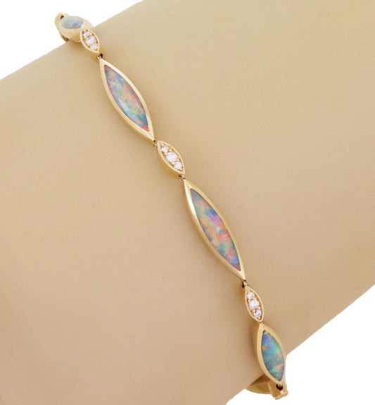 Kabana Fire Opal Diamond 18k Yellow Gold Marquise Link Bracelet