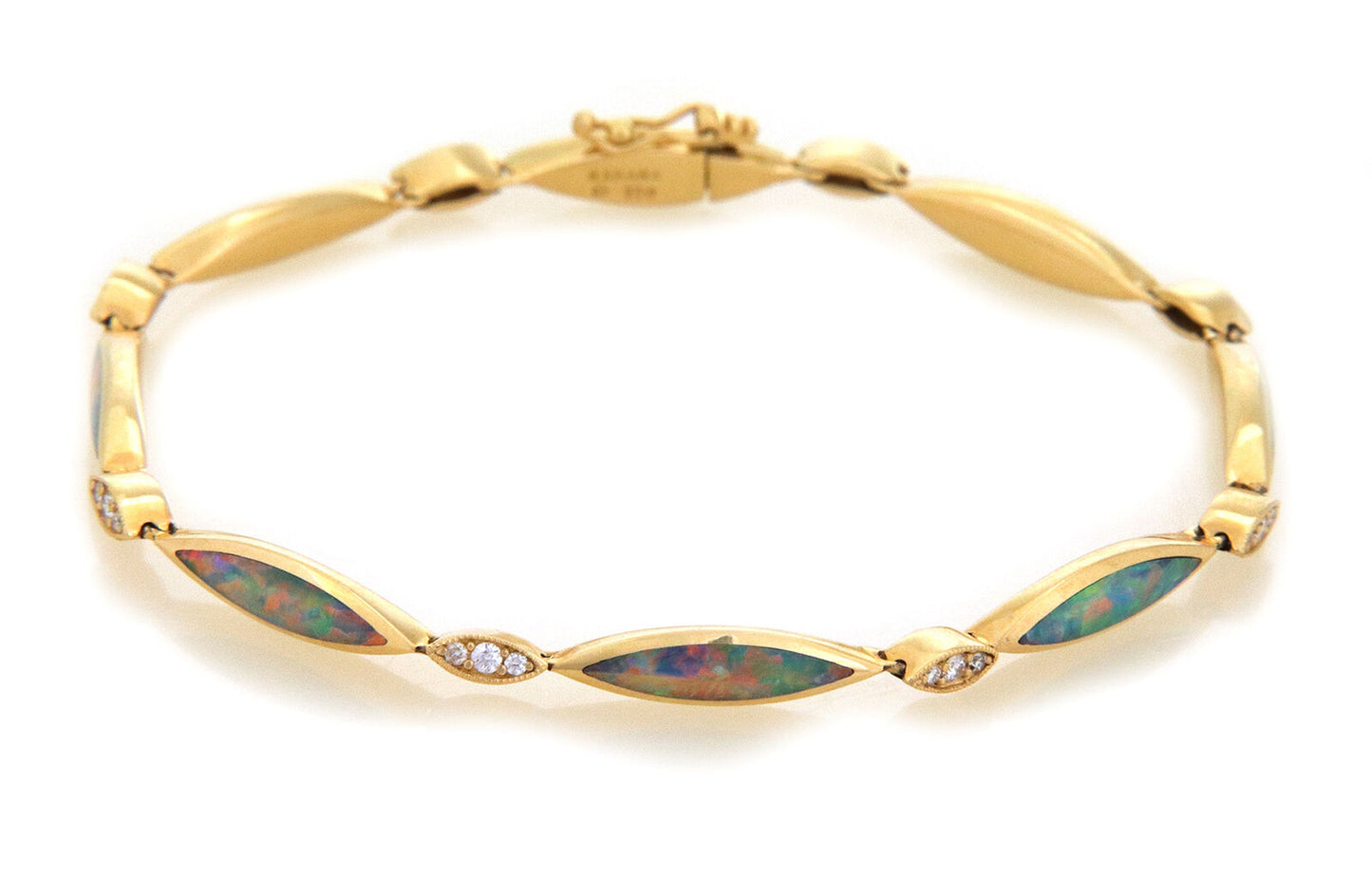 Kabana Fire Opal Diamond 18k Yellow Gold Marquise Link Bracelet