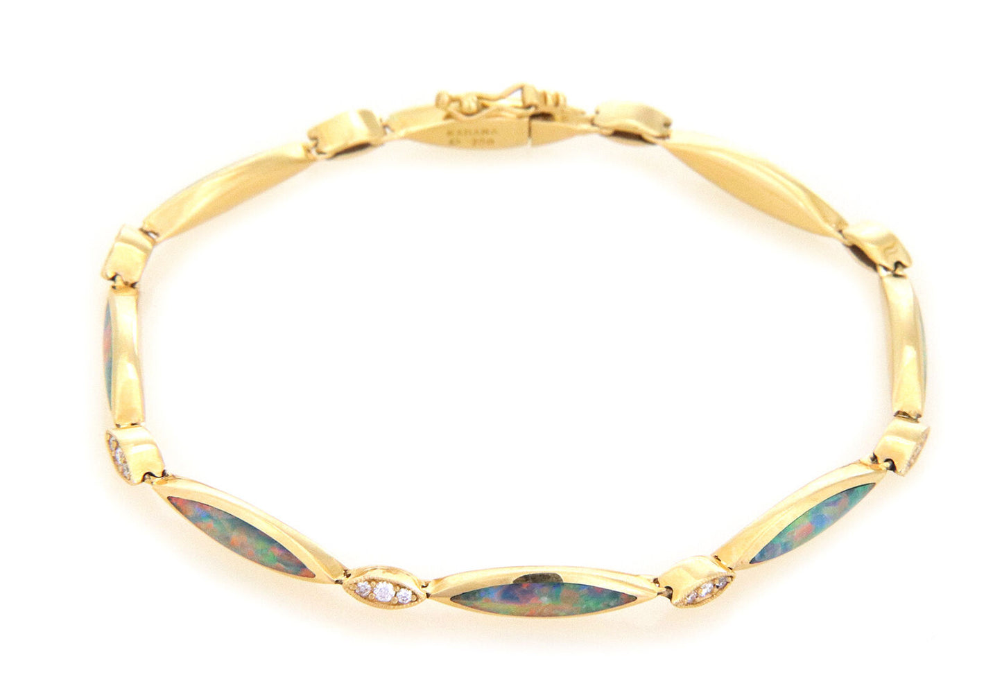 Kabana Fire Opal Diamond 18k Yellow Gold Marquise Link Bracelet