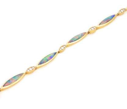 Kabana Fire Opal Diamond 18k Yellow Gold Marquise Link Bracelet