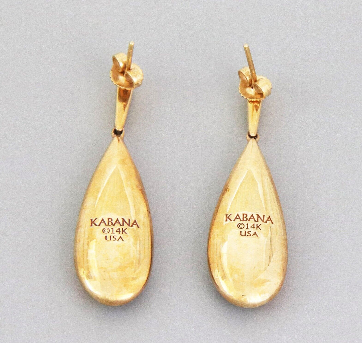 Kabana Diamond Spiny Oyster MOP Gems 14k Yellow Gold Long Teardrop Earrings