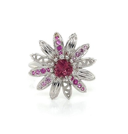 Carrera y Carrera Primavera Tourmaline 18k White Gold Spinner Flower Ring