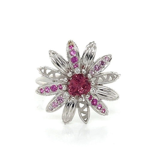 Carrera y Carrera Primavera Pink Tourmaline 18k White Gold Floral Ring