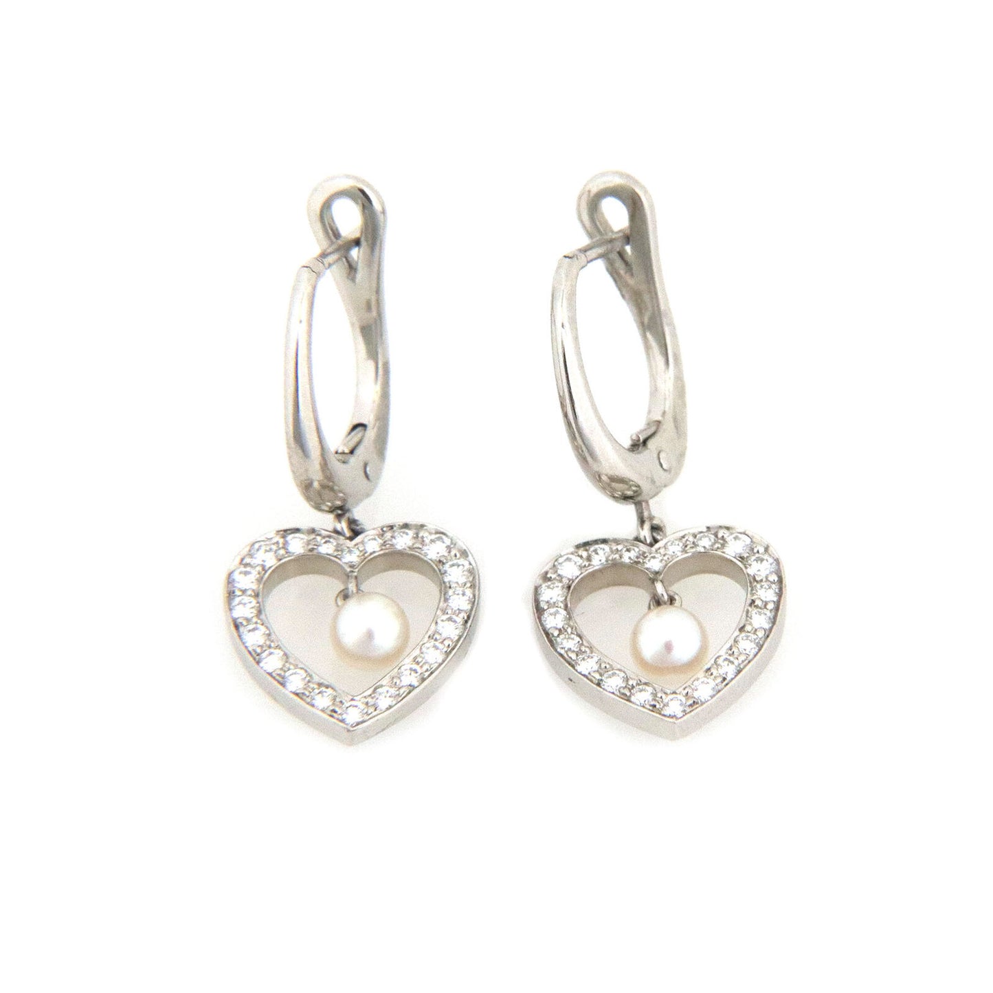 Tiffany & Co. Diamond Pearls Platinum Hoop Top Hearts Dangle Earrings