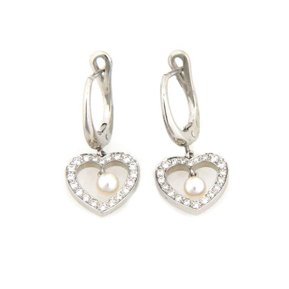 Tiffany & Co. Diamond Pearls Platinum Hoop Top Hearts Dangle Earrings