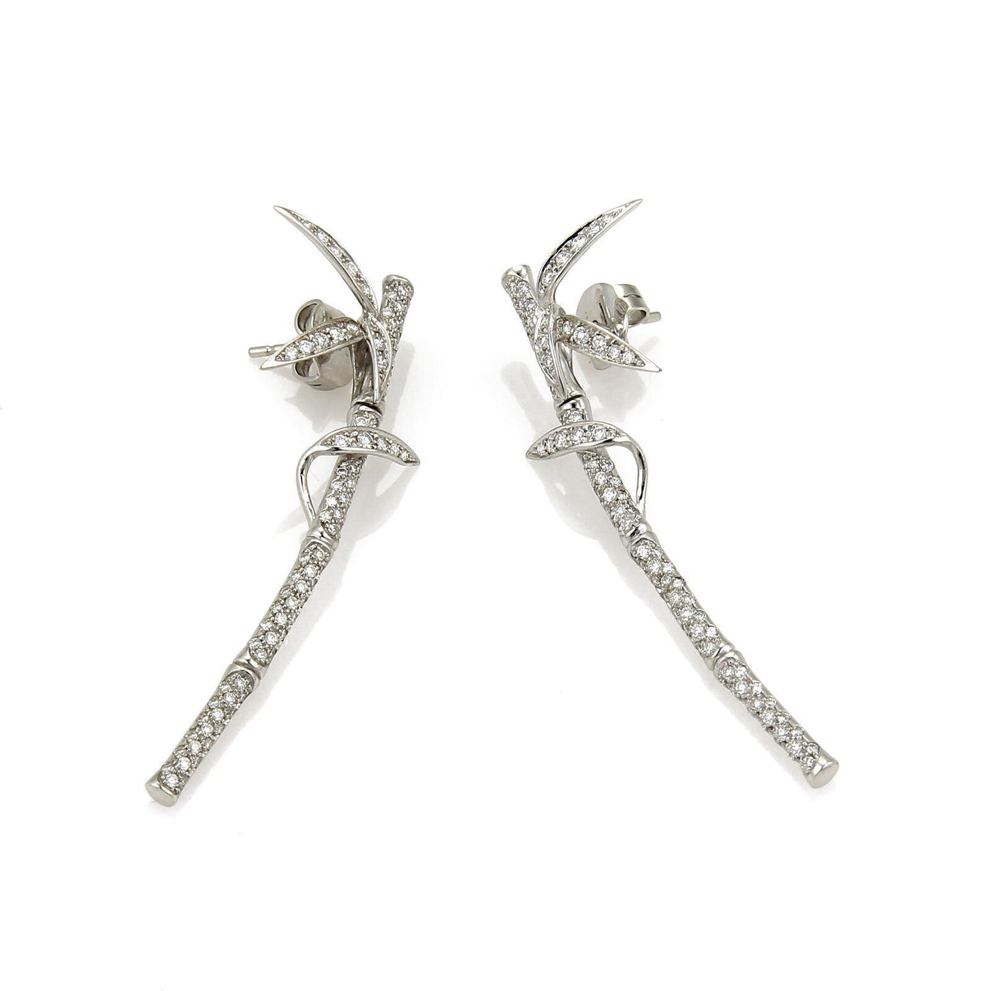 Carrera y Carrera Diamond 18k White Gold Bamboo Long Earrings