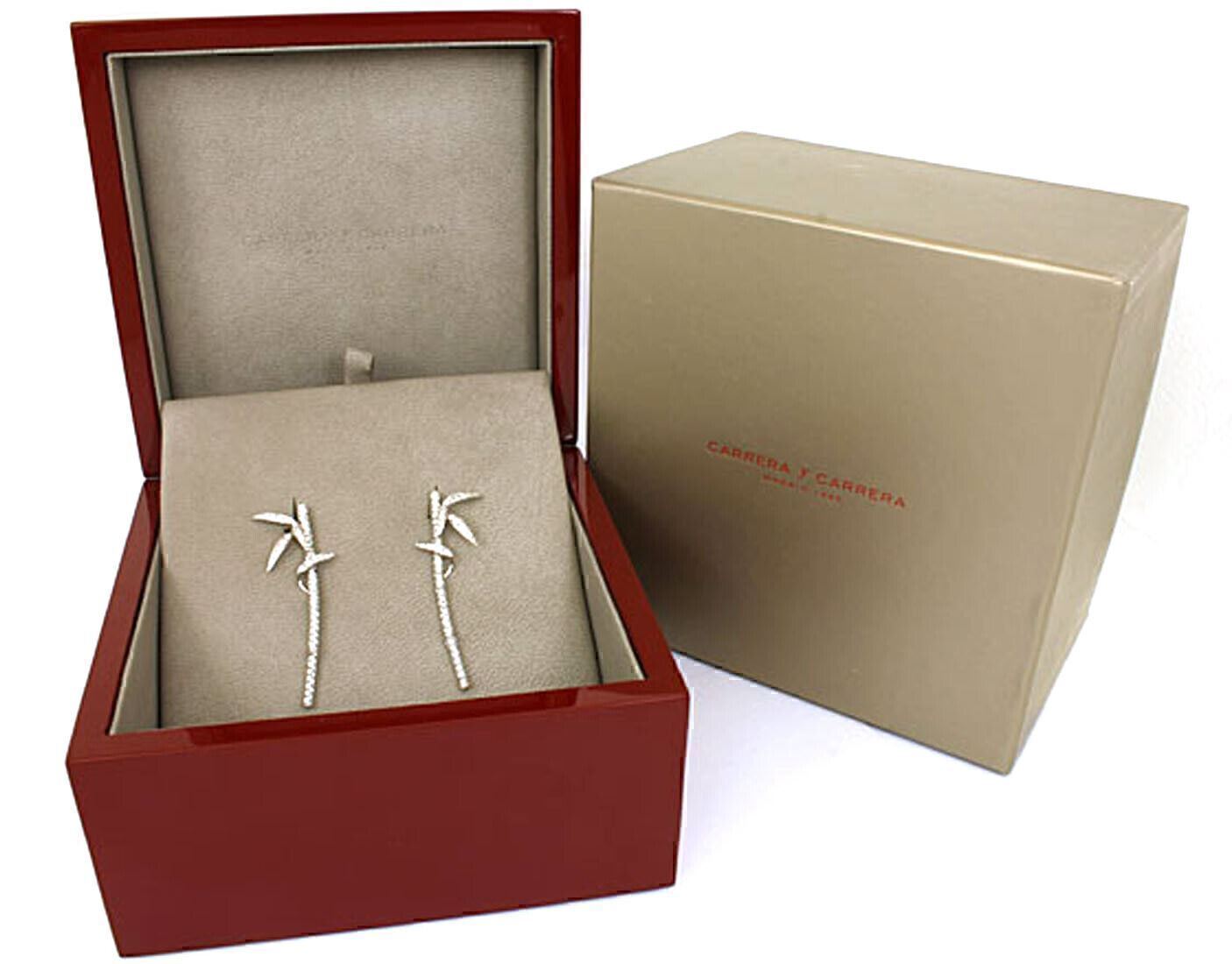 Carrera y Carrera Diamond 18k White Gold Bamboo Long Earrings