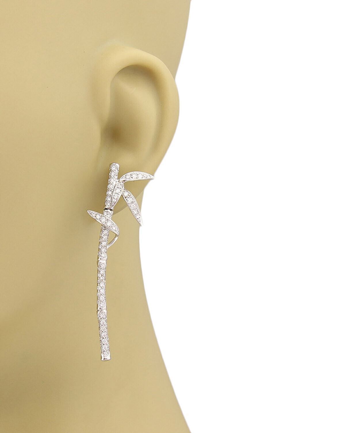 Carrera y Carrera Diamond 18k White Gold Bamboo Long Earrings