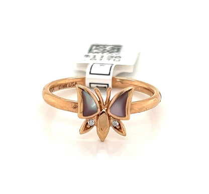 Kabana  14k Rose Gold Diamond MOP Butterfly Ring - Size 6.5