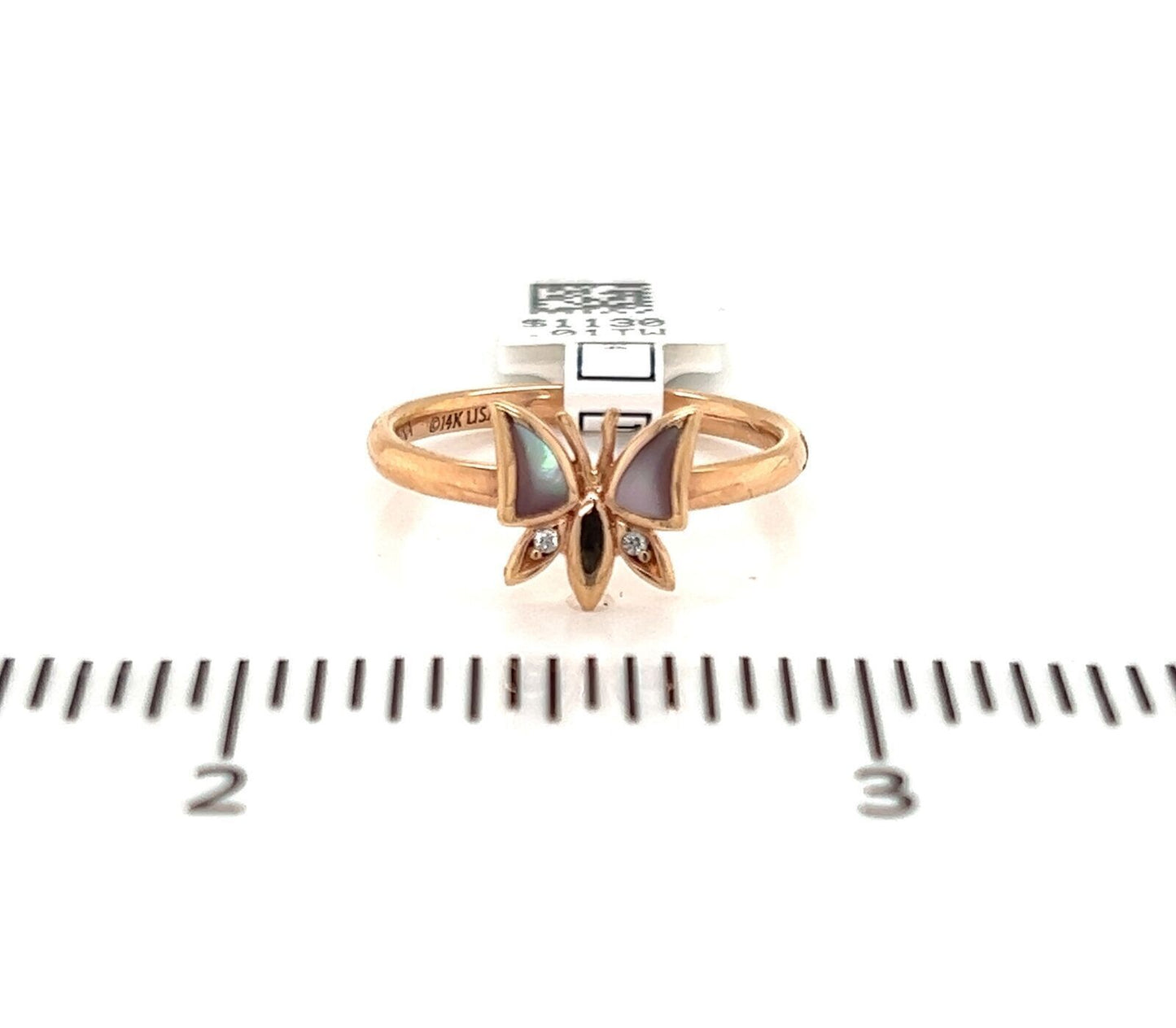 Kabana  14k Rose Gold Diamond MOP Butterfly Ring - Size 6.5