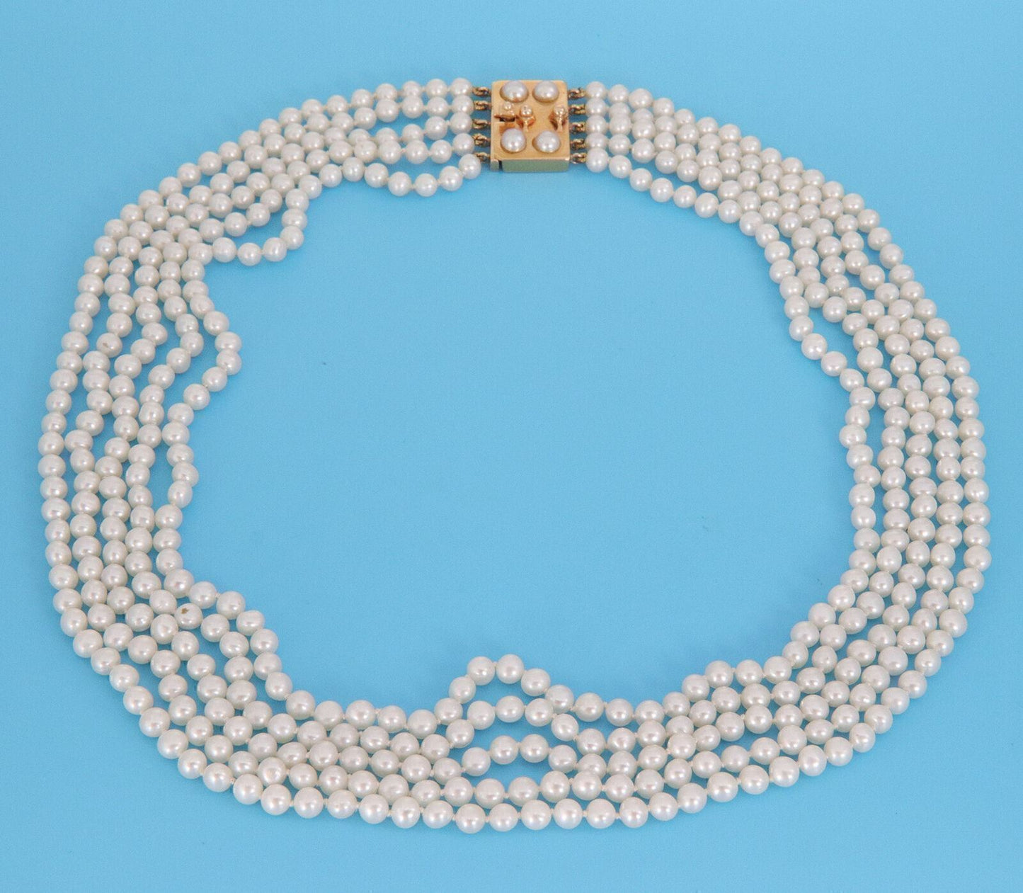 Multi Strand 14k Yellow Gold Pearl Necklace