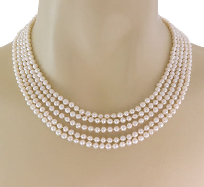 Multi Strand 14k Yellow Gold Pearl Necklace