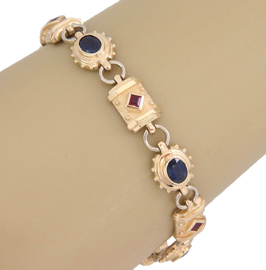 Sapphire & Ruby 14k Yellow Gold Bar Link Bracelet