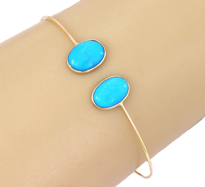 Turquoise 18k Yellow Gold Slim Flex Wire Cuff Bracelet