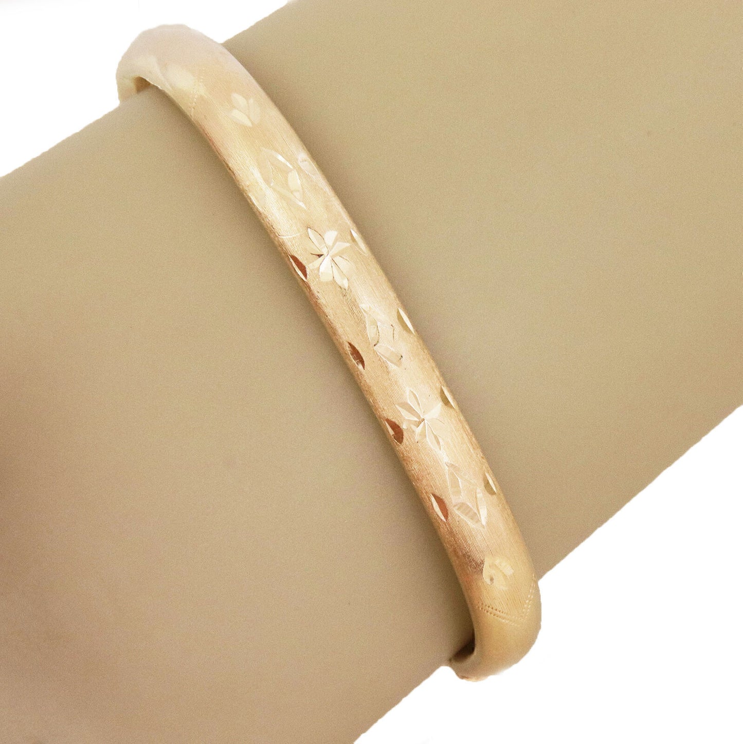 Diamond Cut Floral Design 14k Yellow Gold Bangle