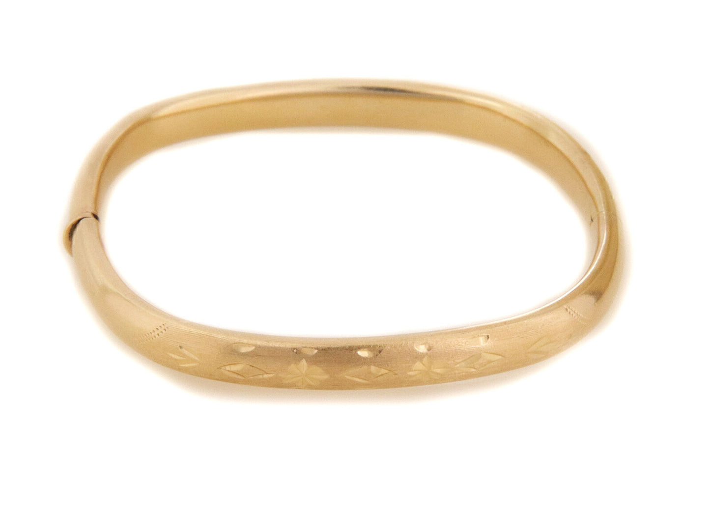 Diamond Cut Floral Design 14k Yellow Gold Bangle