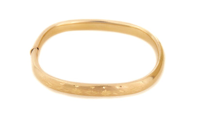 Diamond Cut Floral Design 14k Yellow Gold Bangle