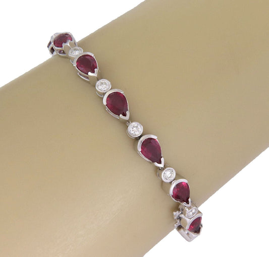 Diamond Ruby 14k White Gold Pear Link Tennis Bracelet