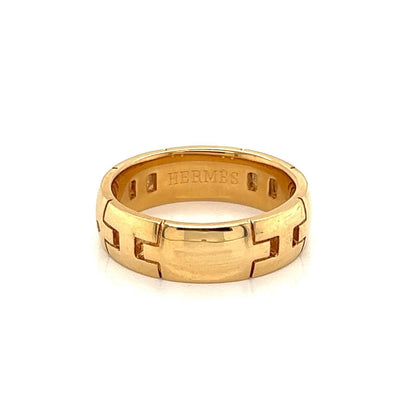 Hermes Hercules H Logo 18k Yellow Gold Band Ring - Size 5