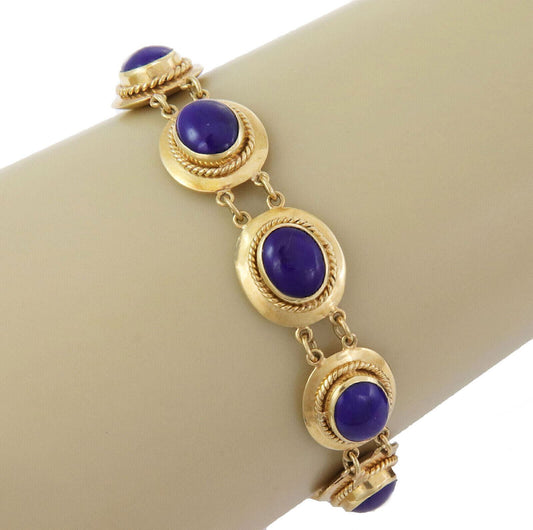 Lapis 18k Yellow Gold Oval Link Bracelet