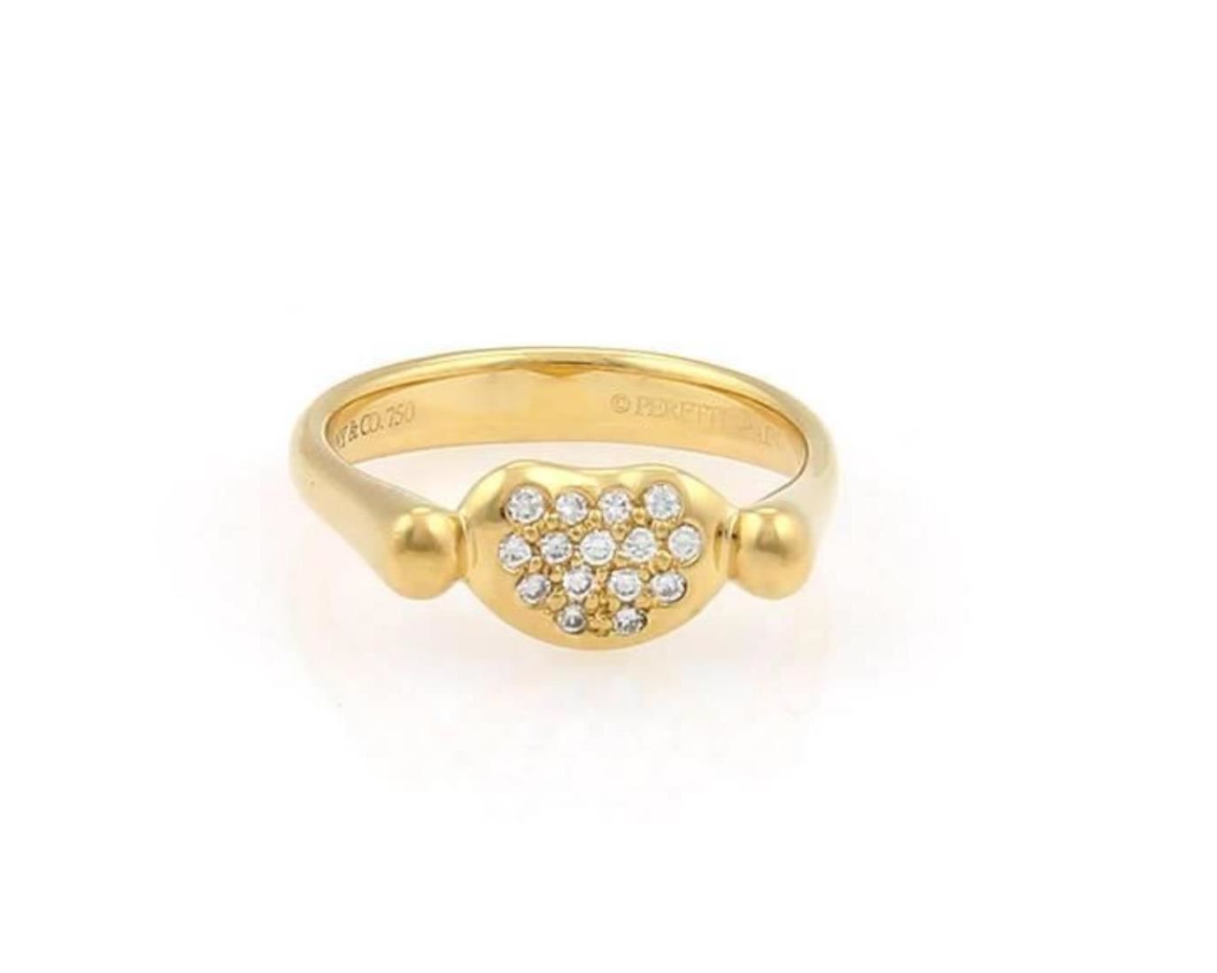 Tiffany & Co. Peretti Diamond 18k Yellow Gold Contour Bean Ring - Size 5