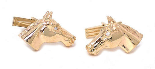 Diamond Horse Head 14k Yellow Gold Cufflinks