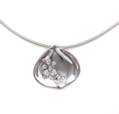 Koesia Diamond 18k White Gold Concave Leaf Pendant Cable Choker Necklace