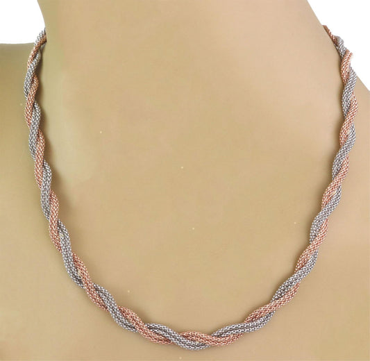 Twisted Bead 14k Rose & White Gold Necklace