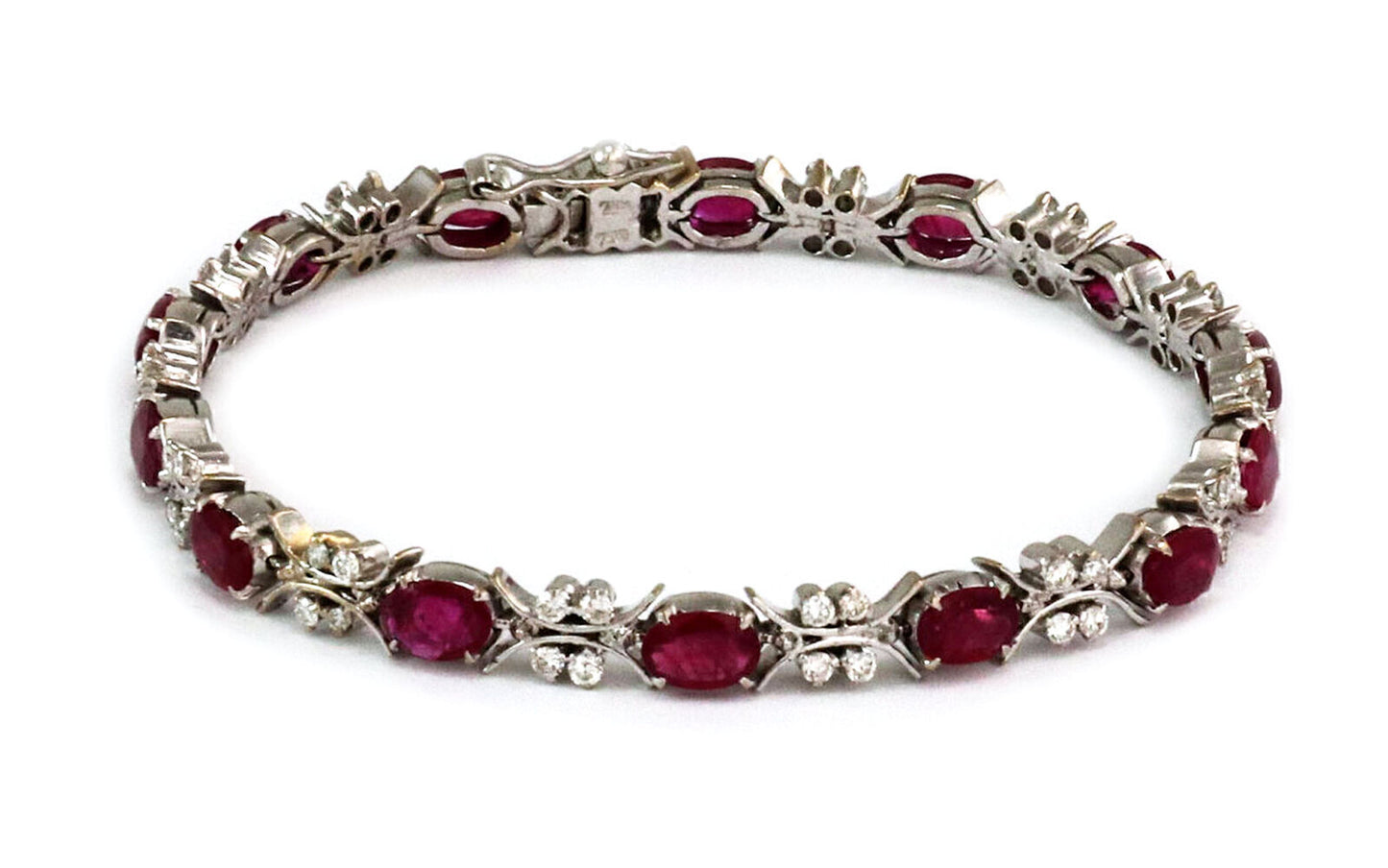 Ruby & Diamonds Oval Link 18k White Gold Tennis Bracelet