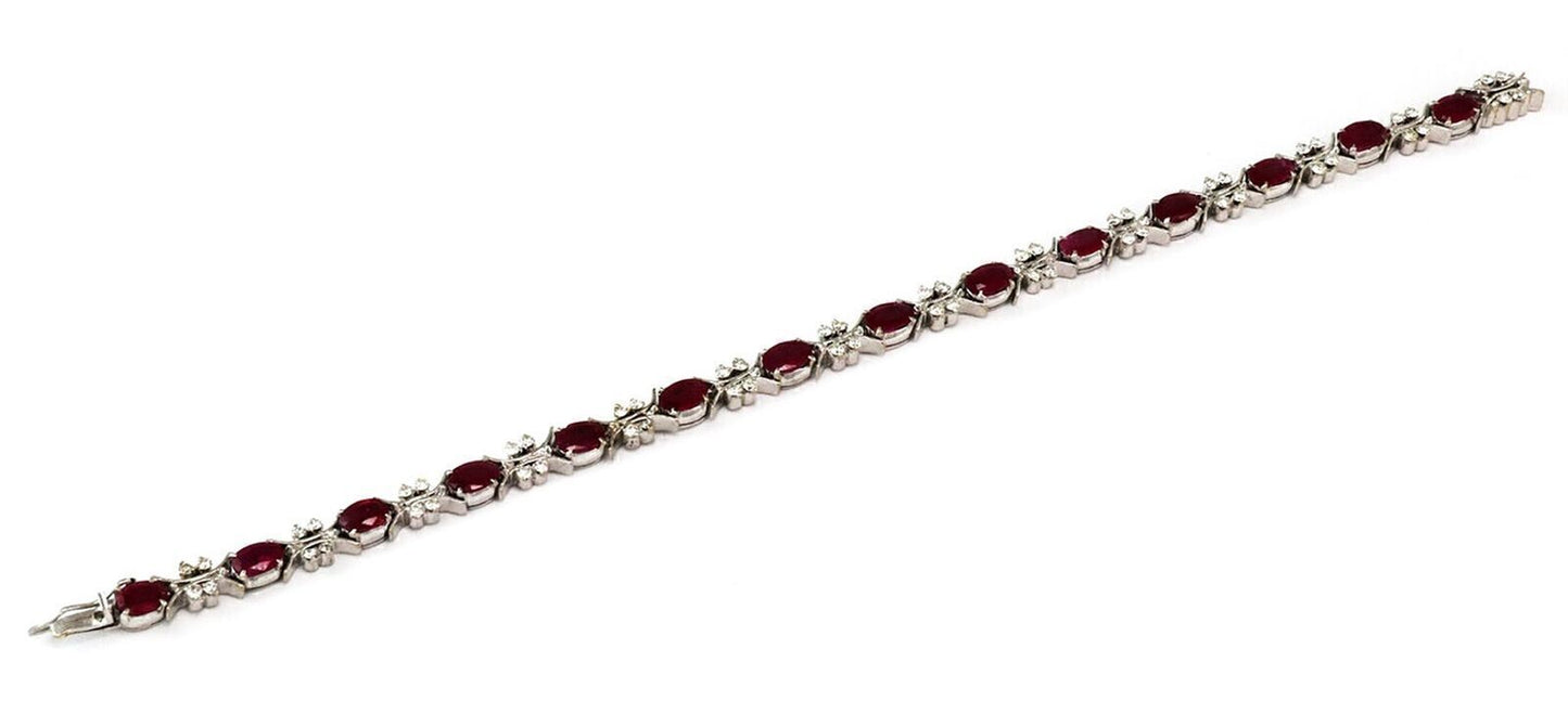 Ruby & Diamonds Oval Link 18k White Gold Tennis Bracelet