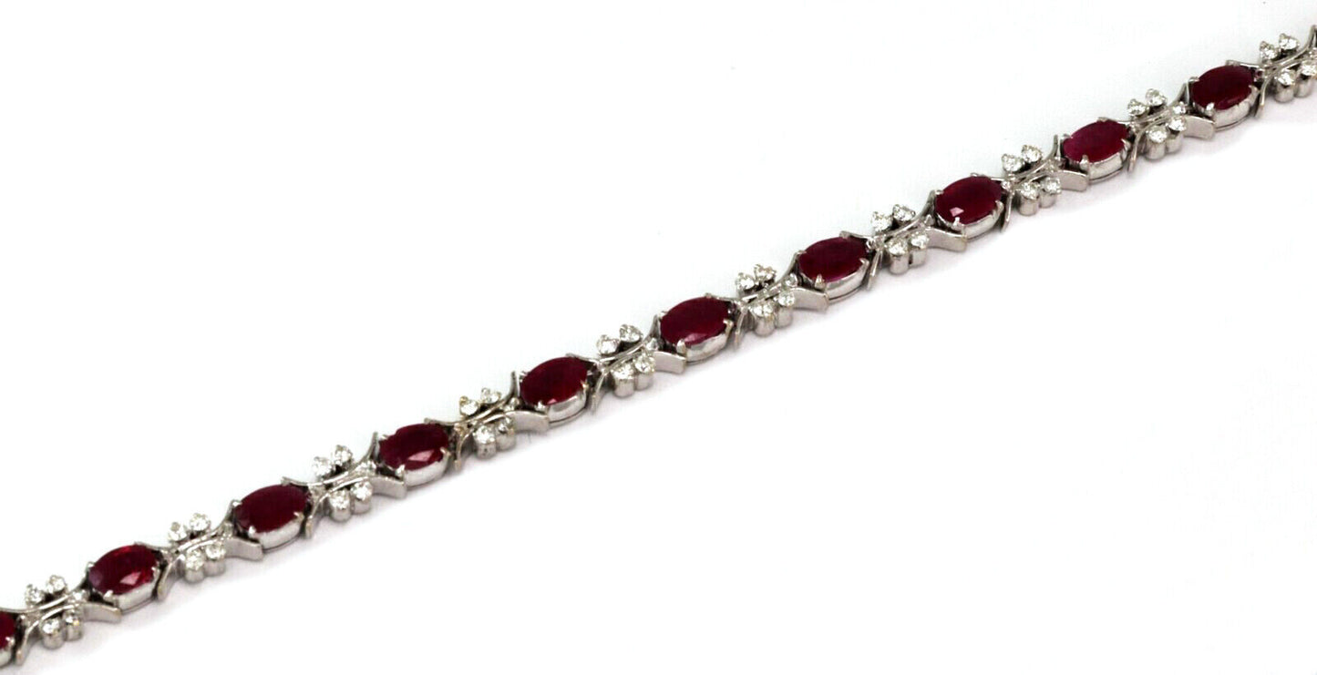 Ruby & Diamonds Oval Link 18k White Gold Tennis Bracelet