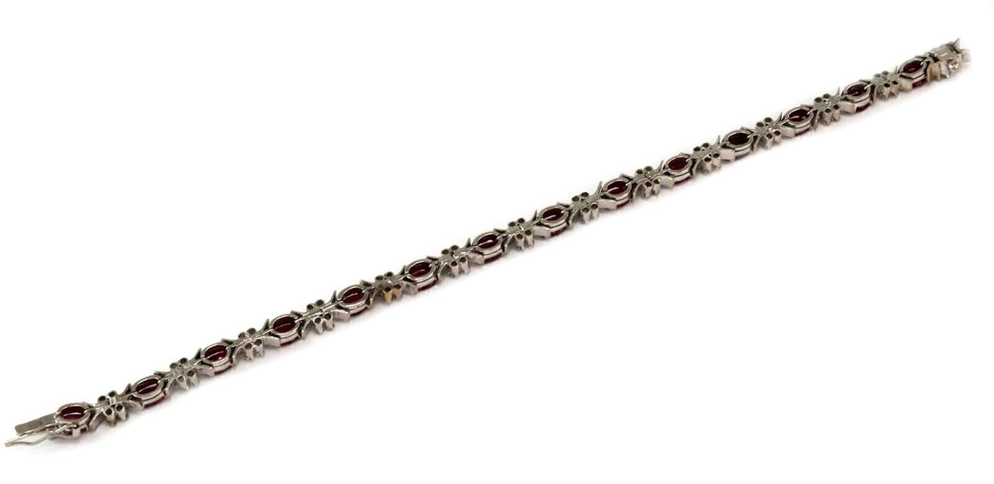 Ruby & Diamonds Oval Link 18k White Gold Tennis Bracelet