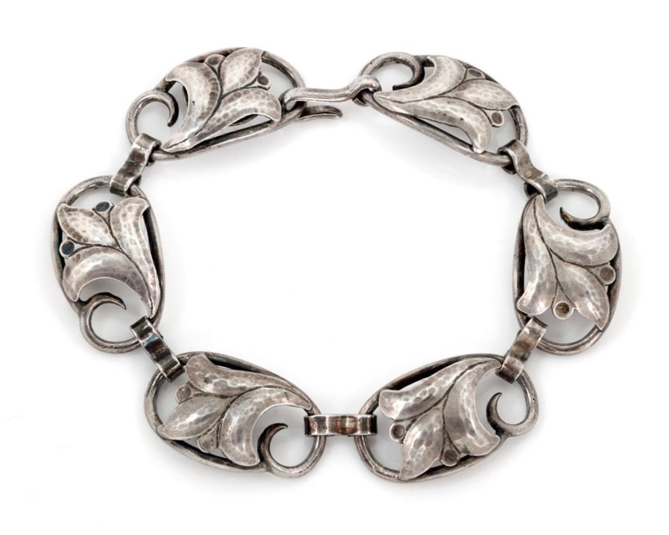 Georg Jensen Sterling Silver 6 Floral Link Bracelet