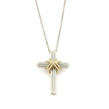 Tiffany & Co. Sterling Silver & 18k Gold Cross Pendant Necklace