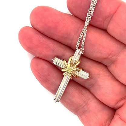 Tiffany & Co. Sterling Silver & 18k Gold Cross Pendant Necklace