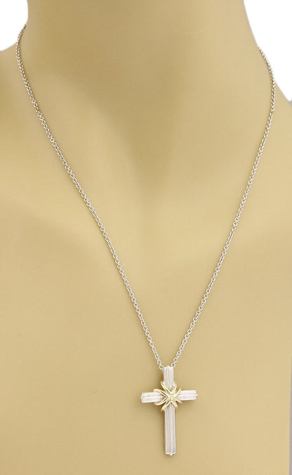 Tiffany & Co. Sterling Silver & 18k Gold Cross Pendant Necklace